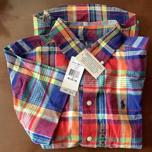 Polo Ralph Lauren Other - Boys Plaid Cotton Oxford Short-Sleeve Shirt size 10-12